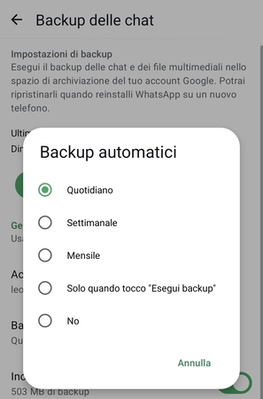 Backup quotidiano whattsapp